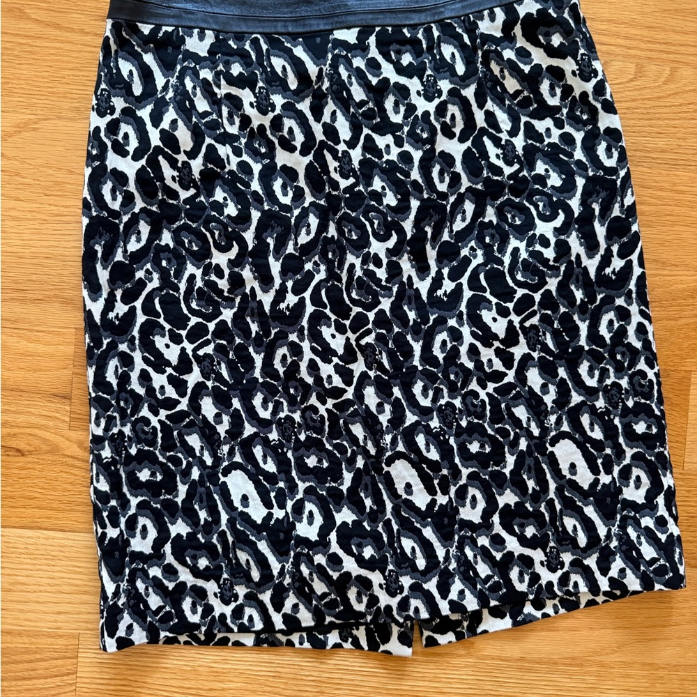 Milly Black and White Leopard Print Pencil Skirt
